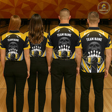 Load image into Gallery viewer, Yellow Black Funny Beer Skull Bowling Shirt For Men Custom Bowling Team Jersey Polo &amp; 1/4 Zip TDM6388