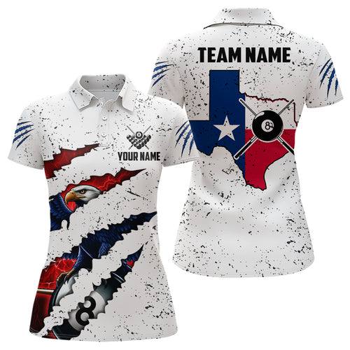 Customized Eagle Texas Flag White Grunge Billiard Shirts For Women, Patriotic Billiard Team Jerseys TDM2319