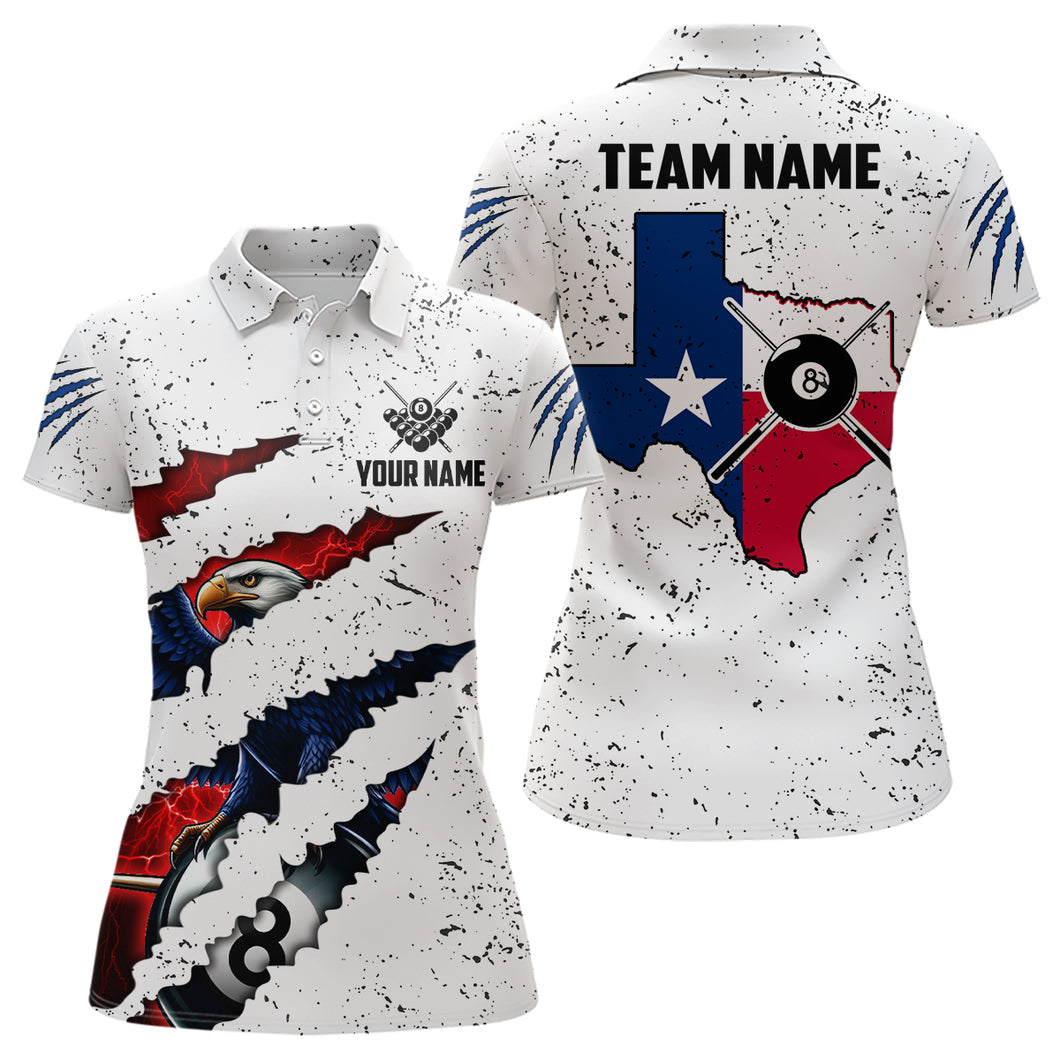 Customized Eagle Texas Flag White Grunge Billiard Shirts For Women, Patriotic Billiard Team Jerseys TDM2319