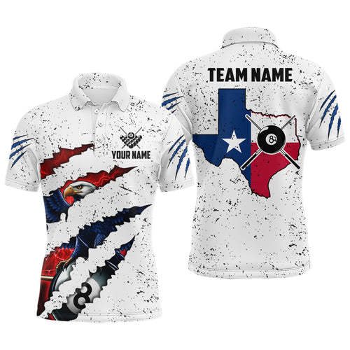 Customized Eagle Texas Flag White Grunge Billiard Shirts For Men, Patriotic Billiard Team Jerseys TDM2319