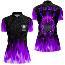 Load image into Gallery viewer, Fire Flame Skull Womens Darts Polo &amp; Quarter Zip Shirt Custom Scary Darts Team Jerseys | Purple TDM2553