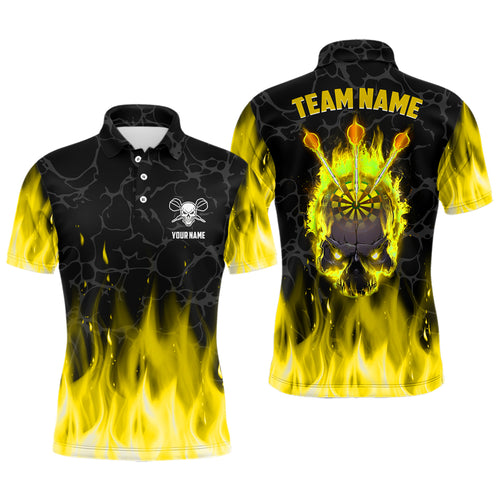 Fire Flame Skull Mens Darts Polo & Quarter Zip Shirt Custom Scary Darts Team Jerseys | Yellow TDM2554