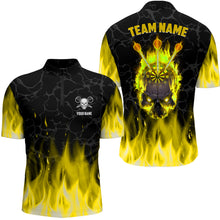 Load image into Gallery viewer, Fire Flame Skull Mens Darts Polo &amp; Quarter Zip Shirt Custom Scary Darts Team Jerseys | Yellow TDM2554