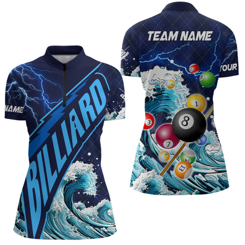 Funny Billiard Balls Waves Custom Women Quarter-Zip Shirts, Unique Billiard Attire Design TDM1132