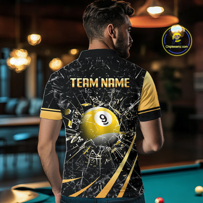 Black And Gold 8 Ball & 9 Ball Glass Break Billiard Shirt For Men Custom Pool Team Jersey Outfit TDM6151