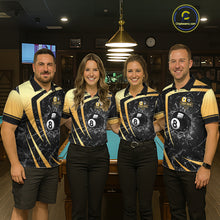 Load image into Gallery viewer, Black And Gold 8 Ball &amp; 9 Ball Glass Break Billiard Shirt For Women Custom Pool Team Jersey Outfit TDM6151