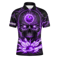 Load image into Gallery viewer, Personalized Lightning Skull Purple Bowling Shirt For Men, Bowling Team Jersey Polo &amp; 1/4 Zip TDM6161
