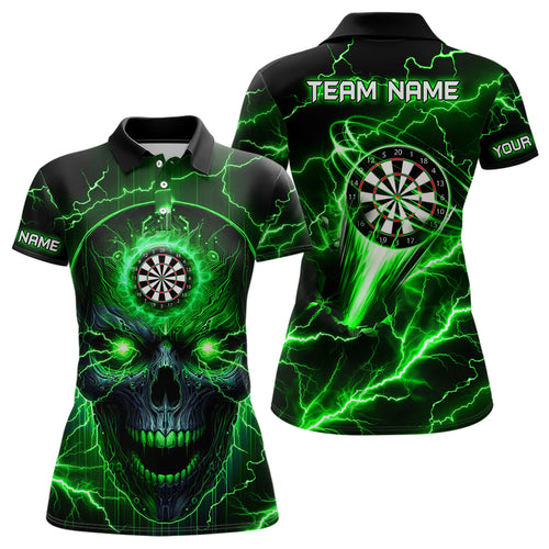 Personalized Green Darts Skull Women Polo Shirts Custom Lightning Thunder Team League Darts Jersey TDM1510