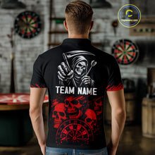 Load image into Gallery viewer, Custom Men&#39;s Grim Reaper Dart Shirt – Black Red Grunge Darts Jersey Team Polo &amp; Quarter Zip Styles TDM4067