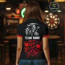 Load image into Gallery viewer, Custom Women&#39;s Grim Reaper Dart Shirt – Black Red Grunge Darts Jersey Team Polo &amp; Quarter Zip Styles TDM4067