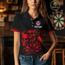 Load image into Gallery viewer, Custom Women&#39;s Grim Reaper Dart Shirt – Black Red Grunge Darts Jersey Team Polo &amp; Quarter Zip Styles TDM4067