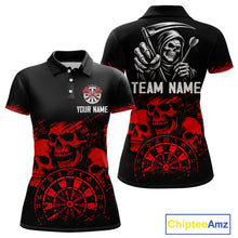 Load image into Gallery viewer, Custom Women&#39;s Grim Reaper Dart Shirt – Black Red Grunge Darts Jersey Team Polo &amp; Quarter Zip Styles TDM4067