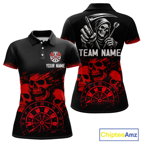 Custom Women's Grim Reaper Dart Shirt – Black Red Grunge Darts Jersey Team Polo & Quarter Zip Styles TDM4067