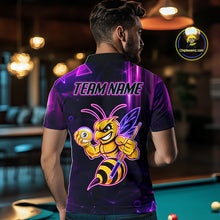Load image into Gallery viewer, Back view of man wearing a neon funny bee 9 ball billiard team jersey, custom pool tournament shirt.