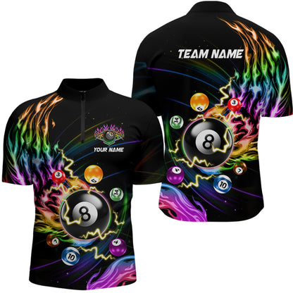 Personalized 3D Billiard Balls Colorful Fire Pool Shirts For Men Custom Lightning Billiard Jerseys TDM2088