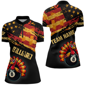 Funny Turkey Retro Autumn American Flag Women Billiard Jerseys Patriotic Thanksgiving Billiard Shirts TDM2819