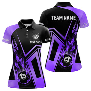 Personalized 3D Billiard Shirts For Women Custom Purple 8 Ball Pool Fire Flame Billiard Jerseys TDM2823