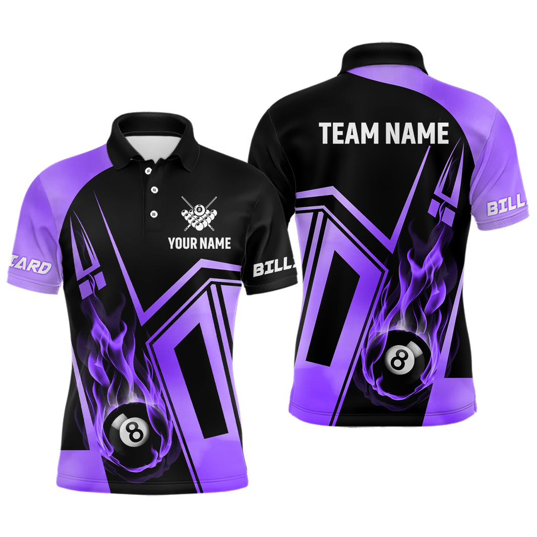 Personalized 3D Billiard Shirts For Men Custom Purple 8 Ball Pool Fire Flame Billiard Jerseys TDM2823