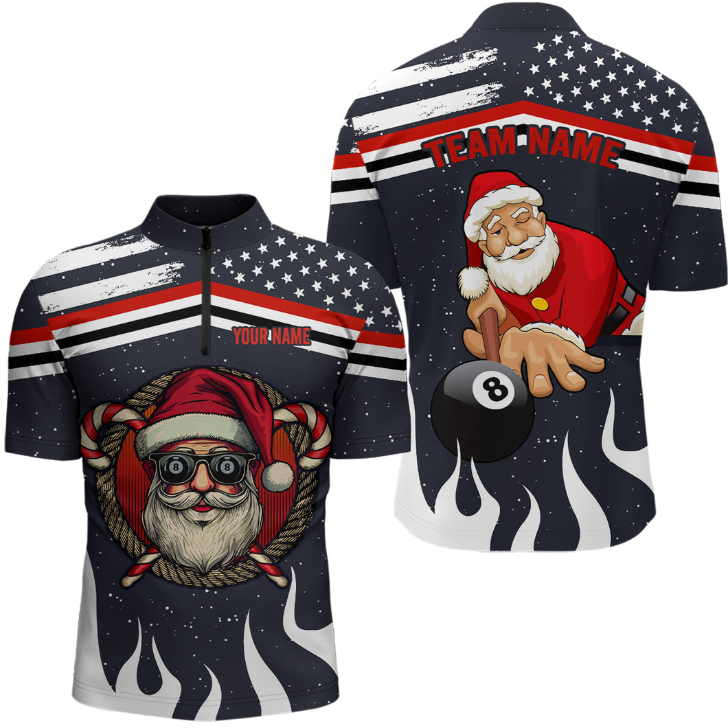 Personalized Funny Christmas Santa And Billiard Custom US Flag Fire Men Quarter-Zip Shirts TDM0617