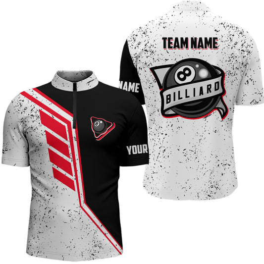 Funny 8 Ball Pool Grunge Style Custom Billiard Men Polo & Quarter Zip, 8 Ball Billiard Jerseys TDM3294