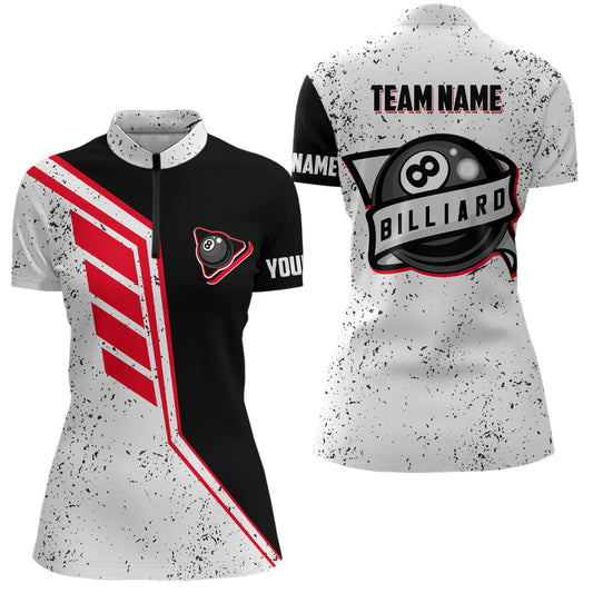 Funny 8 Ball Pool Grunge Style Custom Billiard Women Polo & Quarter Zip, 8 Ball Billiard Jerseys TDM3294
