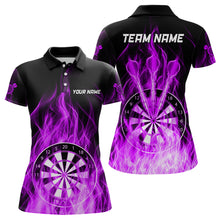 Load image into Gallery viewer, Fire Flame Dartboard 3D Darts Polo &amp; Quarter Zip Custom Dart Shirts For Women Dart Jerseys |Purple TDM3299