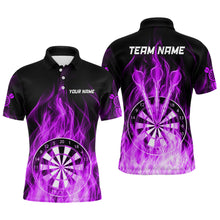 Load image into Gallery viewer, Fire Flame Dartboard 3D Darts Polo &amp; Quarter Zip Custom Dart Shirts For Men Dart Jerseys |Purple TDM3299