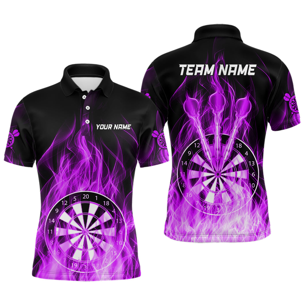 Fire Flame Dartboard 3D Darts Polo & Quarter Zip Custom Dart Shirts For Men Dart Jerseys |Purple TDM3299