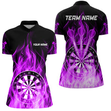 Load image into Gallery viewer, Fire Flame Dartboard 3D Darts Polo &amp; Quarter Zip Custom Dart Shirts For Women Dart Jerseys |Purple TDM3299