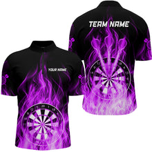 Load image into Gallery viewer, Fire Flame Dartboard 3D Darts Polo &amp; Quarter Zip Custom Dart Shirts For Men Dart Jerseys |Purple TDM3299