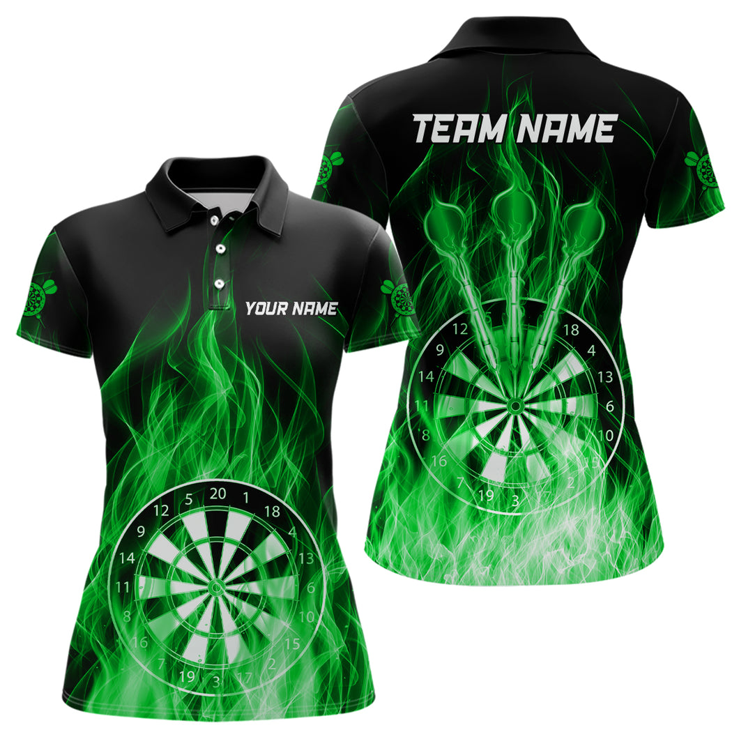 Fire Flame Dartboard 3D Darts Polo & Quarter Zip Custom Dart Shirts For Women Dart Jerseys |Green TDM3300