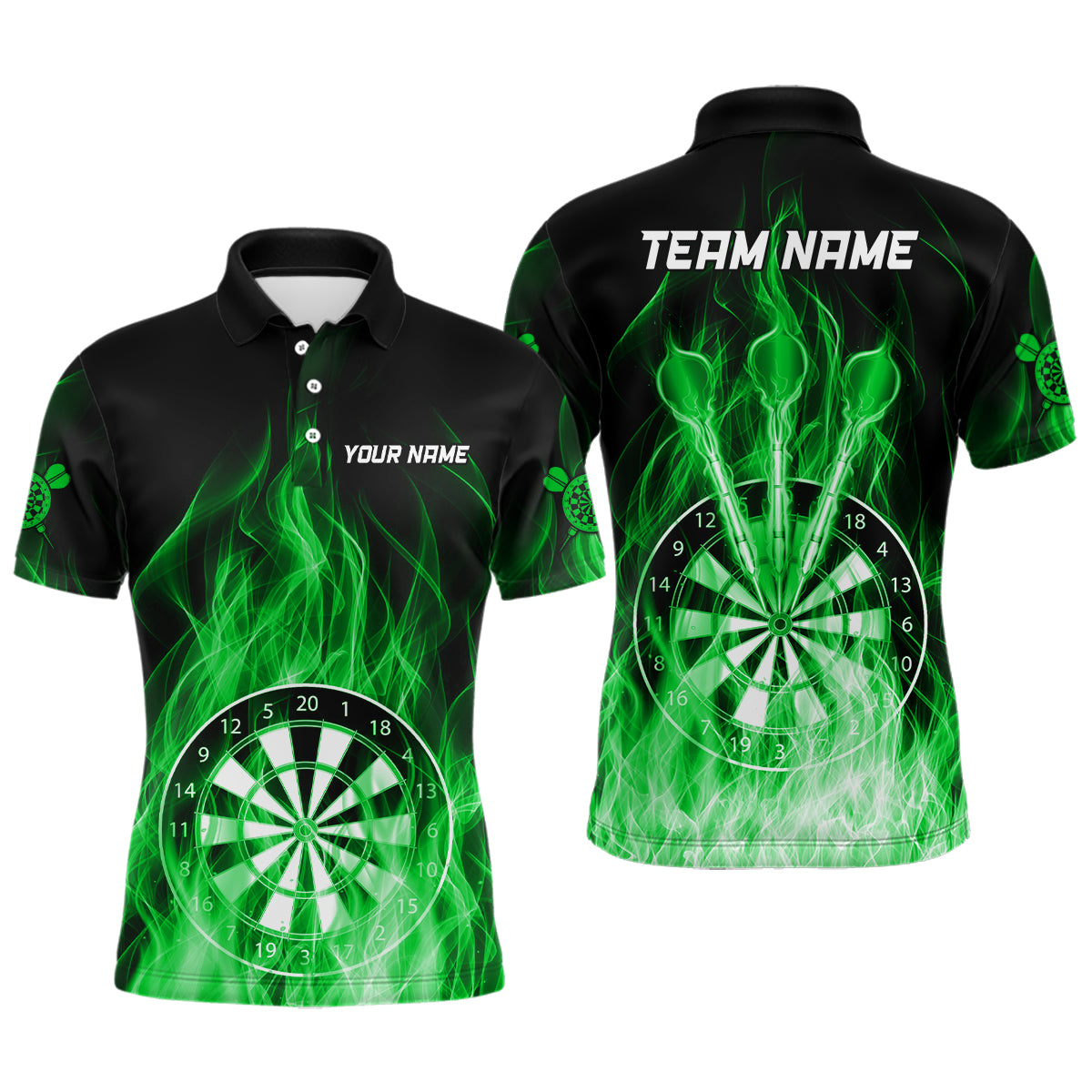 Fire Flame Dartboard 3D Darts Polo & Quarter Zip Custom Dart Shirts For Men Dart Jerseys |Green TDM3300