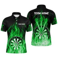 Load image into Gallery viewer, Fire Flame Dartboard 3D Darts Polo &amp; Quarter Zip Custom Dart Shirts For Men Dart Jerseys |Green TDM3300