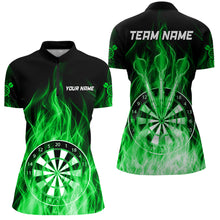 Load image into Gallery viewer, Fire Flame Dartboard 3D Darts Polo &amp; Quarter Zip Custom Dart Shirts For Women Dart Jerseys |Green TDM3300