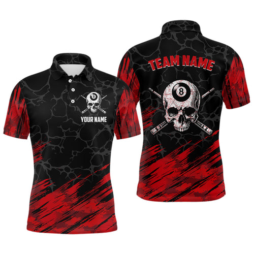 Black And Red 8 Ball Pool Skull Custom Men Billiard Shirts, Billiard Jersey Billiard Team Shirt TDM3303