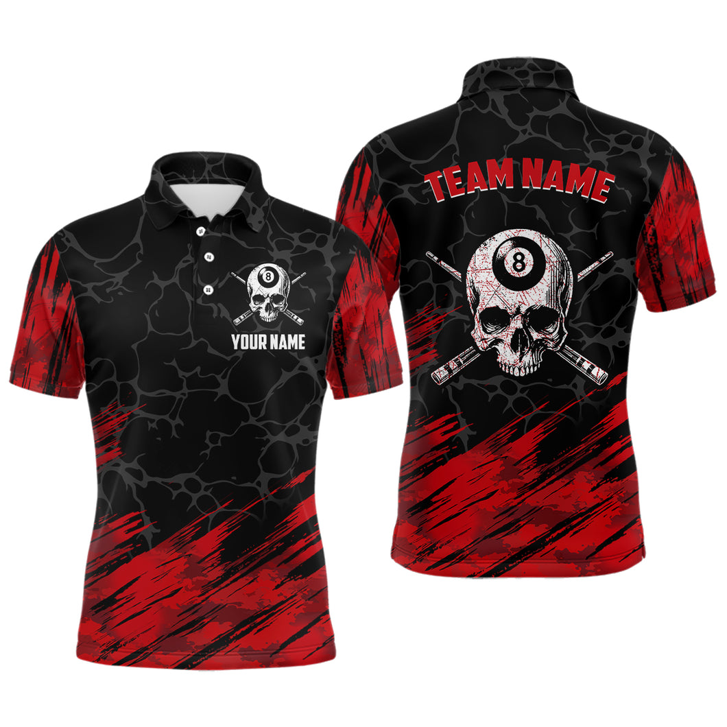 Black And Red 8 Ball Pool Skull Custom Men Billiard Shirts, Billiard Jersey Billiard Team Shirt TDM3303