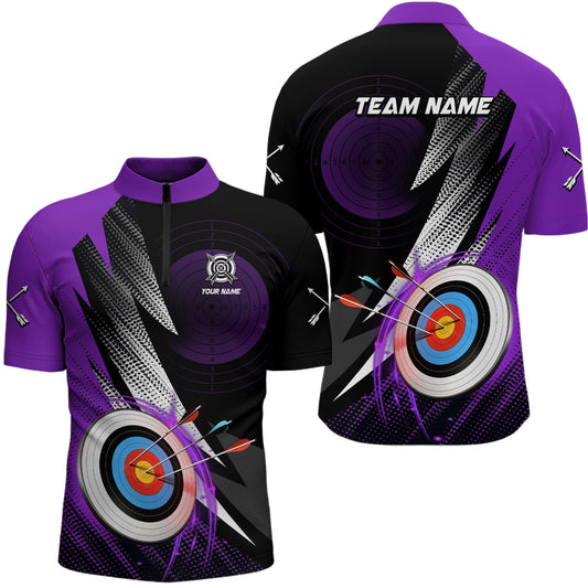 Customized Archery 3d Target Purple Jersey Men Quarter-Zip Shirt Archery Club Team Shirts TDM0984