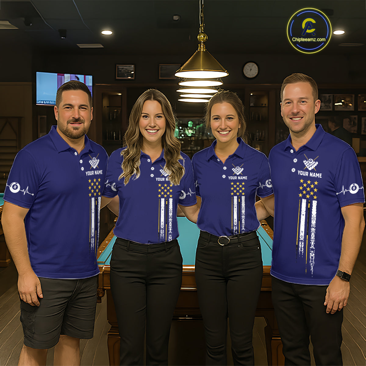 Customized Navy Blue American Flag Billiard Shirt For Men, 8 Ball Pool Team Jersey Polo & 1/4 Zip TDM6586
