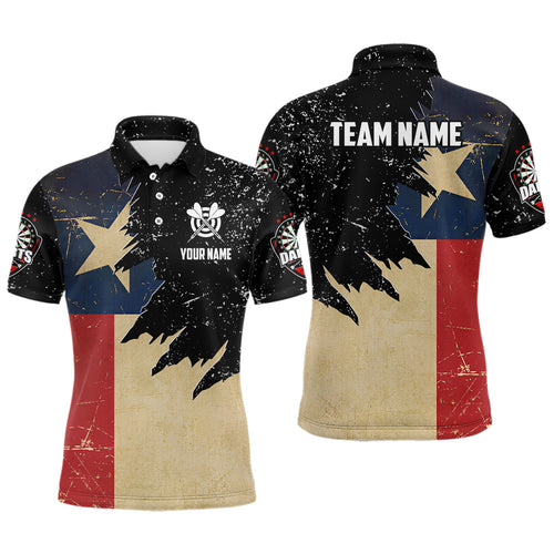 Personalized Retro Texas Flag Darts Men Polo & Quarter-Zip Shirts, Patriotic Dart Jerseys Uniform TDM1885
