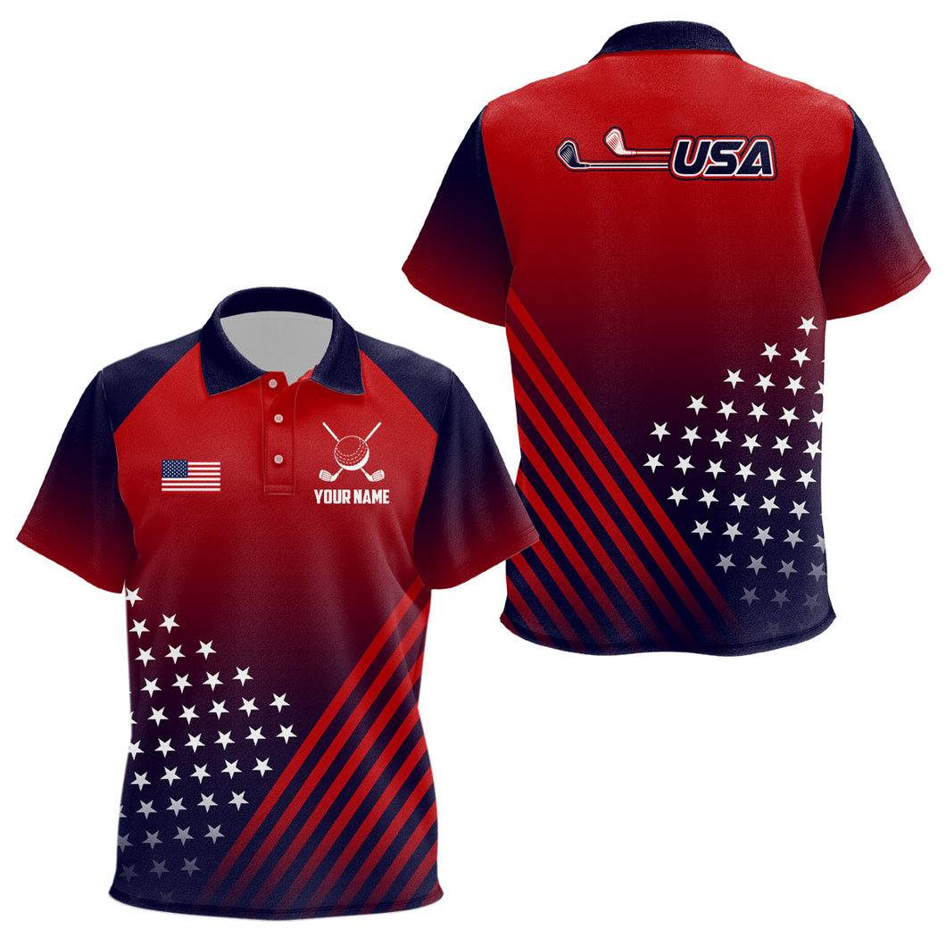 Kid Golf Polo Shirts American Flag Patriotic Custom Red And Navy Golf Shirts Best Kid Golf Wears TDM1891