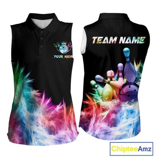 Icy Colorful Light Women Sleeveless Polo Bowling Shirt Custom Bowling Team Jersey Outfit TDM4654