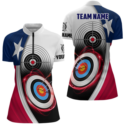 Texas Flag Archery Target Custom Women Quarter-Zip Shirts, Patriotic Texas Archery Jerseys TDM0994