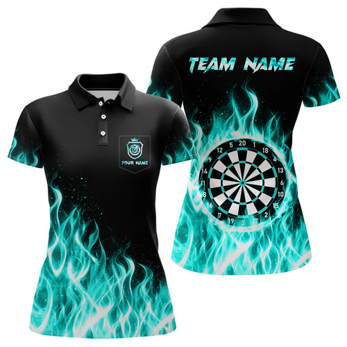 Turquoise Fire Flame Dart Shirt With Pocket For Women Custom Dart Team Jersey TDM3792