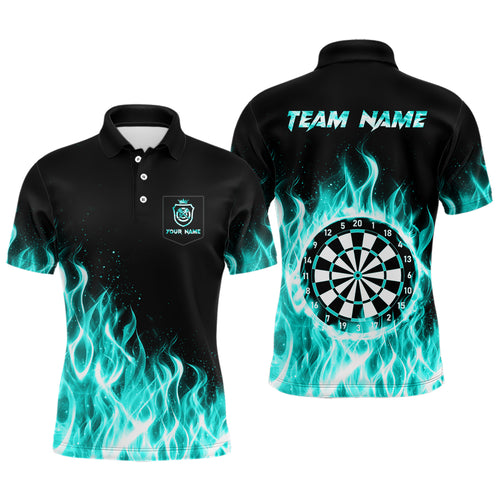Turquoise Fire Flame Dart Shirt With Pocket For Men Custom Dart Team Jersey TDM3792