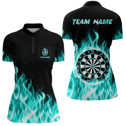 Turquoise Fire Flame Dart Shirt With Pocket For Women Custom Dart Team Jersey TDM3792