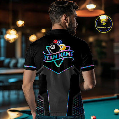 Personalized Holographic Billiard 8 Ball & 9 Ball Pool Polo, 1/4 Zip For Men, Billiard Team Jersey TDM4253