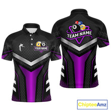 Load image into Gallery viewer, Personalized Billiard 8 Ball &amp; 9 Ball Pool Polo, 1/4 Zip For Men Custom Team Billiard Jersey|Purple TDM4254