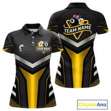 Load image into Gallery viewer, Personalized Billiard 8 Ball &amp; 9 Ball Pool Polo, 1/4 Zip For Women Custom Team Billiard Jersey|Yellow TDM4255