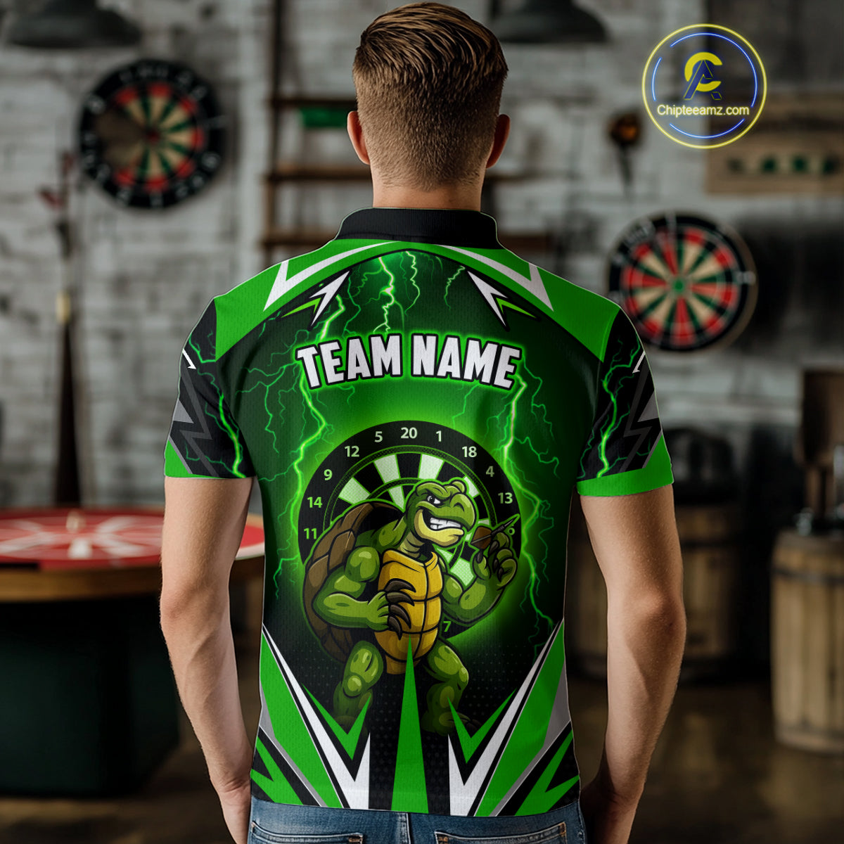 Personalized Funny Turtle Darts Shirt For Men Custom Thunder Lightning Green Darts Team Jerseys TDM4664