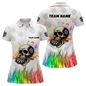 Personalized Funny 3D Darts Skull Colorful Fire Women Darts Shirts Custom Dart Team Jerseys | White TDM2593